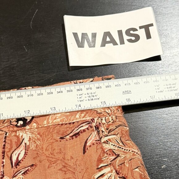 Tahari 100% Linen Brown Wide Leg Capri Pants Birds & Floral Print Womens Medium - Picture 7 of 10